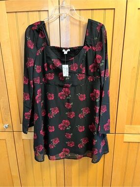 NWT Sugar &Jade 90’s Black Floral Square-Neck Babydoll Dress XXL